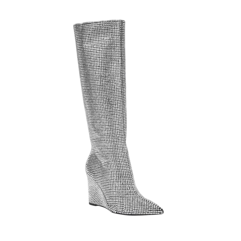 Gianni Bini GABORTWO Crystal Rhinestone Covered Pointy Toe Wedge Heel  Boots - Picture 4 of 10